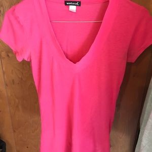 Pink v neck plain shirt